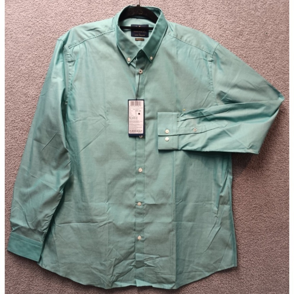 Louis Philippe Mens 44 (2XL) Classic Fit Shirt Green‎ Cotton Sheen Button Up NWT